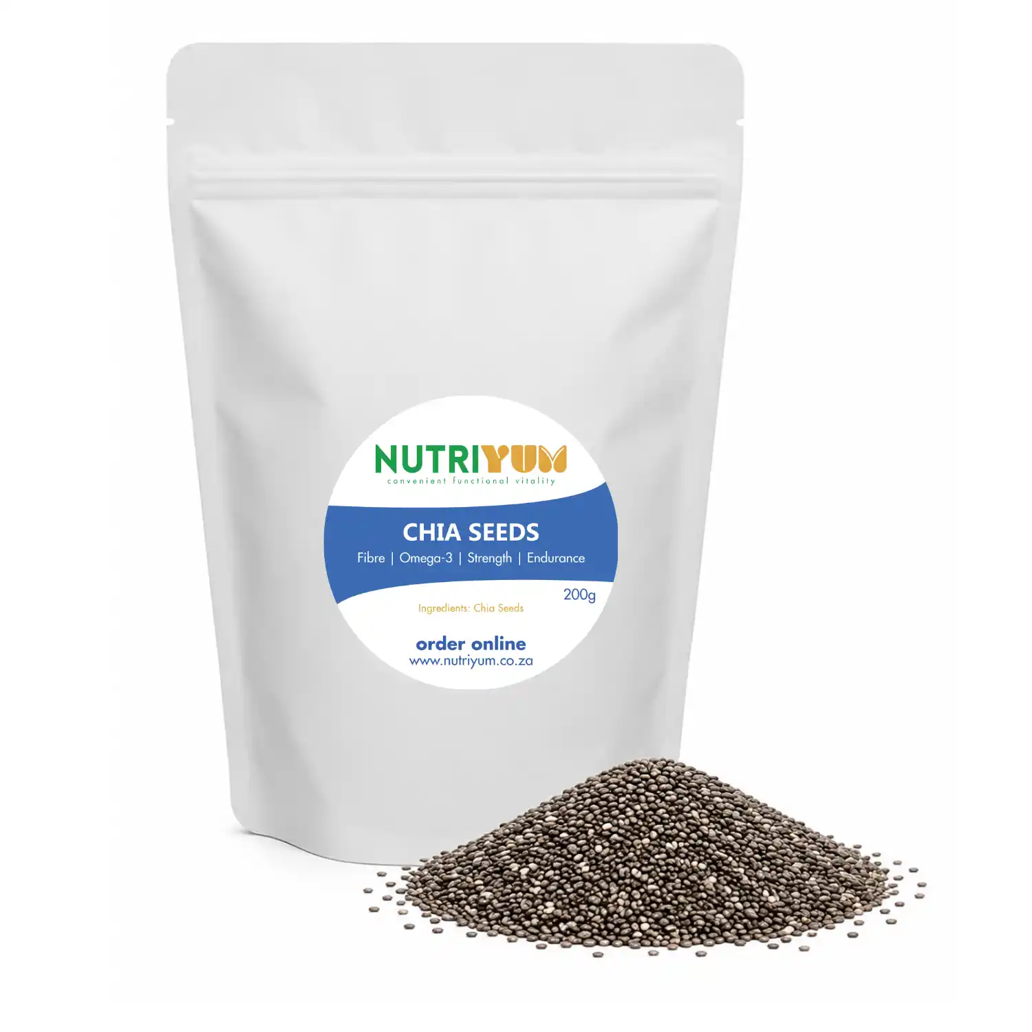 Nutriyum 200g chia seeds pouch with natural chia seeds available to buy online in South Africa