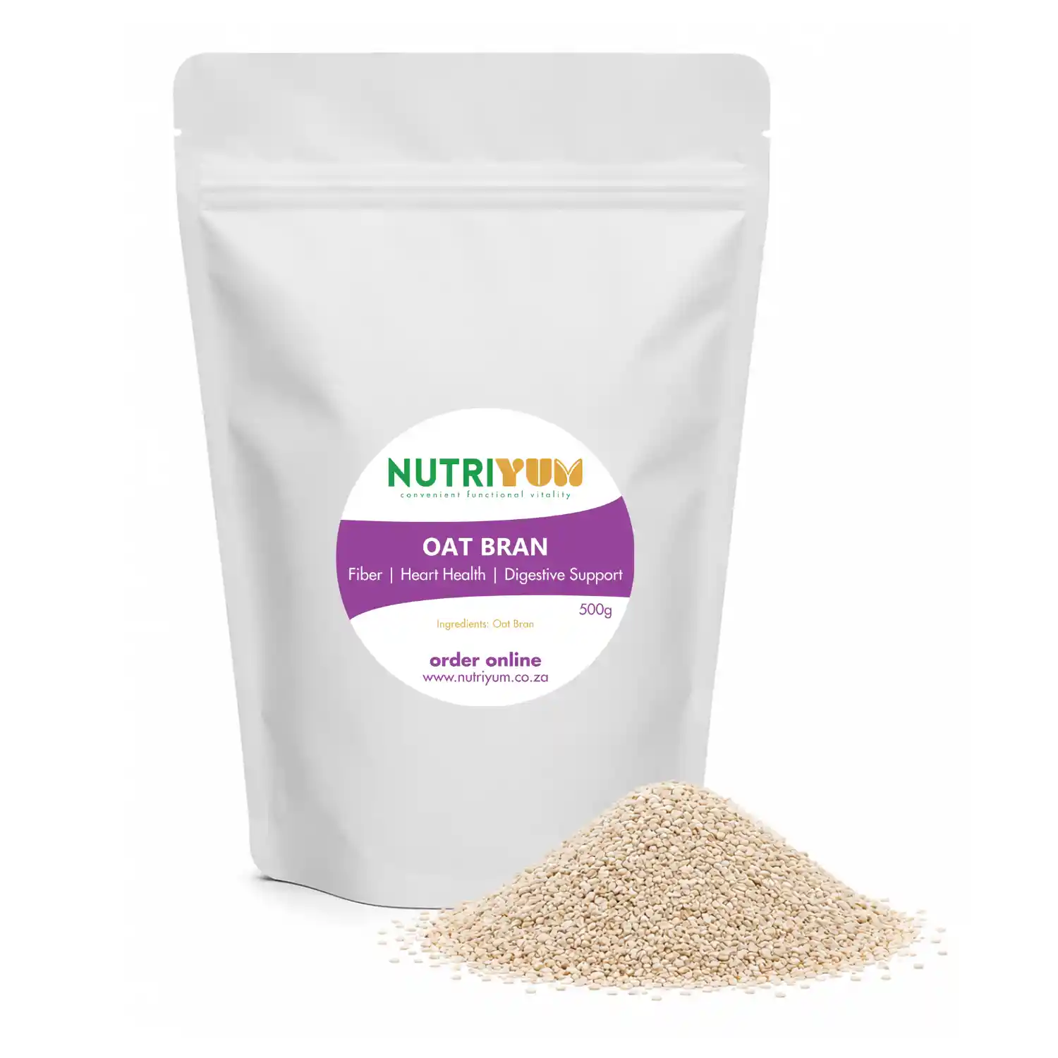 Nutriyum 500g oat bran pouch with natural oat bran available to buy online in South Africa