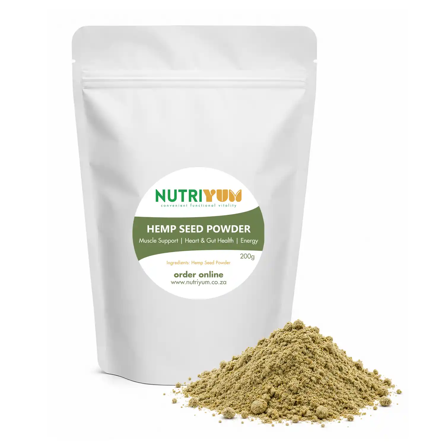 Nutriyum hemp protein powder in a 200g pouch